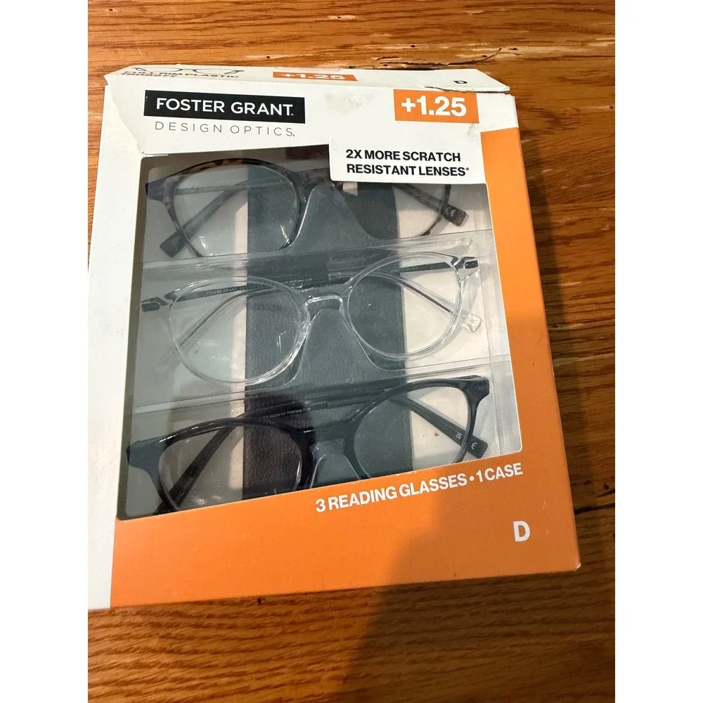 Foster Grant Design Optics Reading Glasses 3-Pack with Case +1.25 Unisex NIB